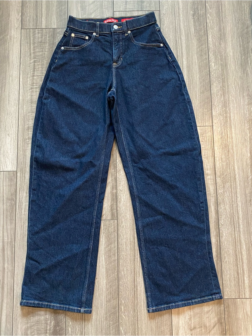 Spanx 360 Barrel Wide Leg Dark Blue Denim Shapewear Jeans Small Petite